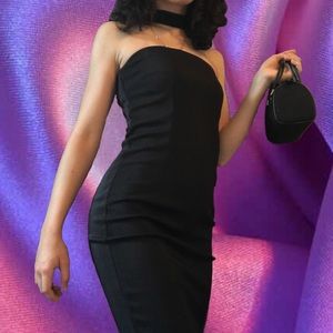 topshop ribbed bodycon choker black dress